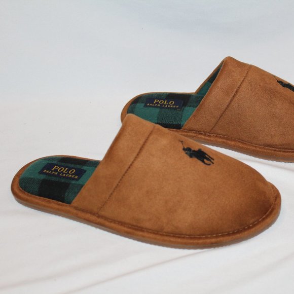NIB POLO RALPH LAUREN MEN'S SUEDE LINED COMFORT SLIPPERS CHESTNUT PLAID - Picture 5 of 6